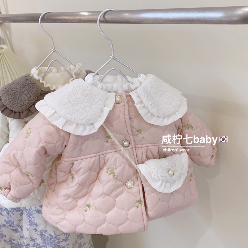 Áo khoác lót lông siêu ấm cho bé gái 8-18kg kèm túi