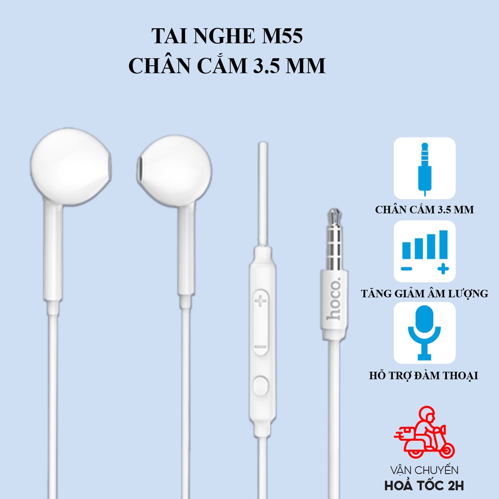 Tai nghe Hoco M55 jack tròn 3.5mm hỗ trợ mic đàm thoại, tăng giảm âm lượng dây dài 120CM