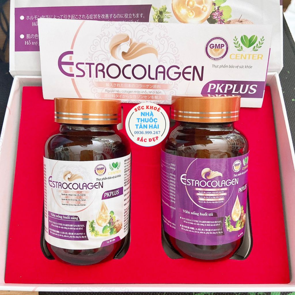 Collagen, viên uống đẹp da, Estrocolagen Pkplus viên uống điều hòa nội tiết tố nữ, giúp mờ nám, sáng đẹp da