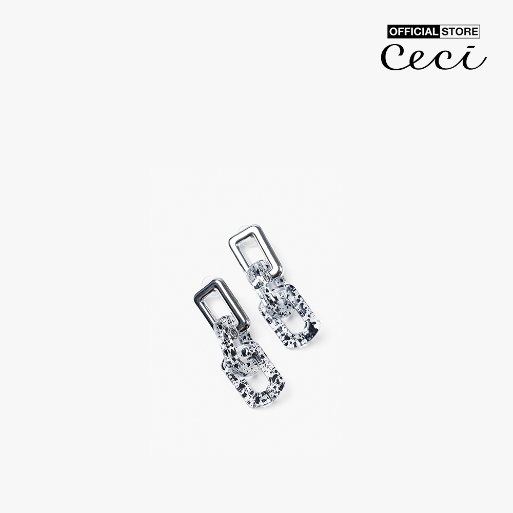 CECI - Khuyên tai nữ xỏ lỗ thiết kế chuỗi xích chữ nhật bản lớn CC1-02000175-01