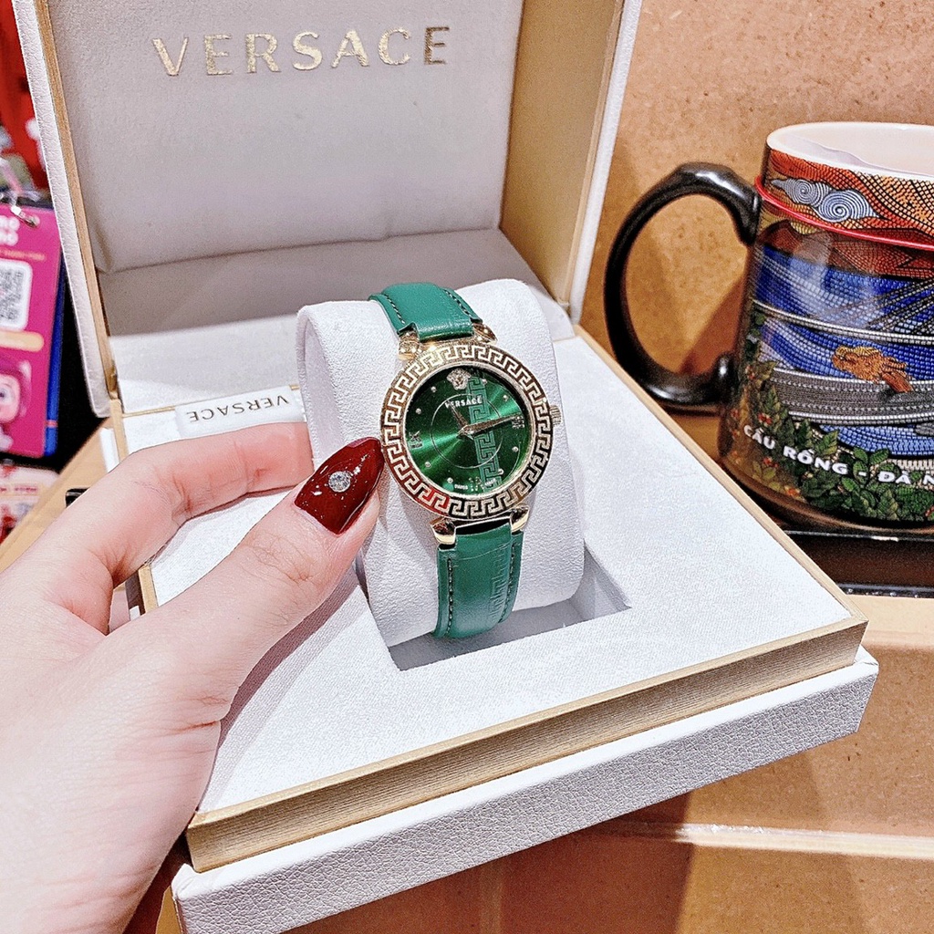 Đồng hồ nữ dây da, đồng hồ đeo tay nữ VERSACE chính hãng full box, kính Sapphire, chống thấm nước, size 34mm, cực sang