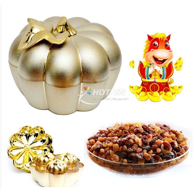 Khay mứt hình quả bí ngô mạ màu vàng sang trọng 【KHAY MỨT BÍ 】0