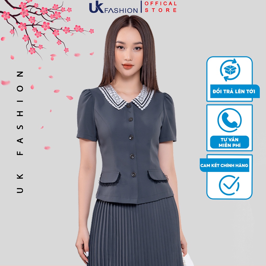 Áo Sơ Mi Nữ Ngắn Tay Công Sở UK Fashion Thiết Kế Cổ Ren Sang Trọng, Chất Vải Mát, Co Giãn Nhẹ Và Mềm Mịn NKSM2201002