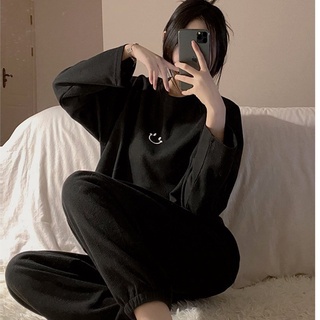Set bộ đồ Nữ xinh chất tổ ong dầy dặn, Quần Jogger kèm áo thun tay lỡ thêu hình mặt cười siêu dễ thương
