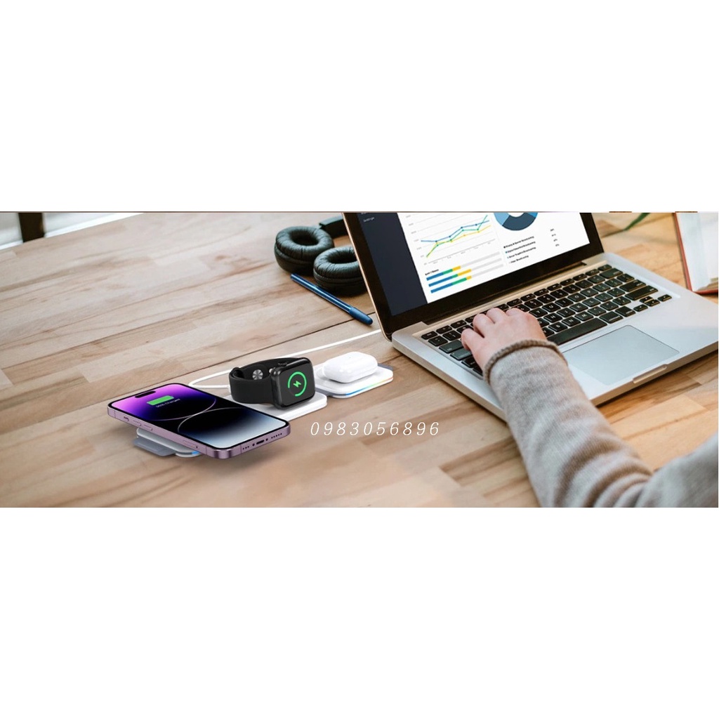 Đế Sạc Nhanh Không Dây 22.5W gấp gọn 3in1 Remax Rp - W72