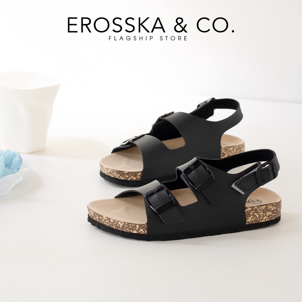 Sandal Birken quai ngang phối khoá thời trang Erosska màu đen _ DT012