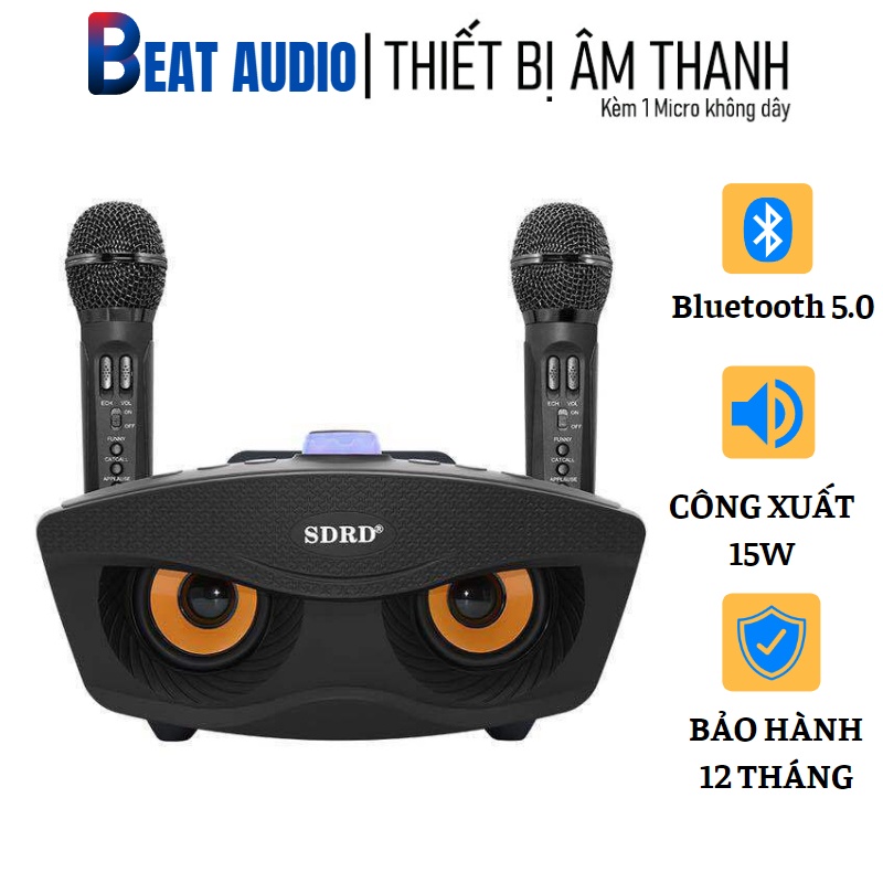 Loa karaoke Bluetooth 2 Mic SDRD SD-306, Loa Nghe Nhạc Bluetooth và Hát Karaoke Điện Thoại - Máy Tính - Tivi