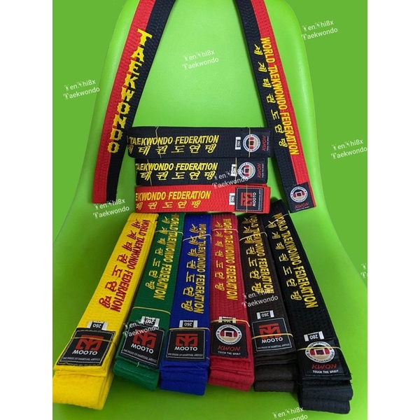 Đai Taekwondo vải loại dày đủ kích thước. Tặng kèm móc khoá Taekwondo