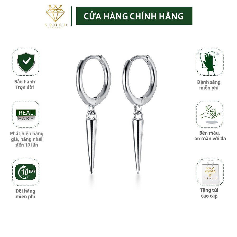 Khuyên tai bạc Ý s925 hình lá nón thả dài lạ mắt G4045 - AROCH Jewelry