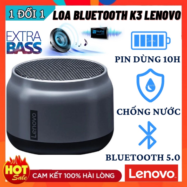 Loa bluetooth mini 5.0 lenovo K3, Loa không dây âm thanh siêu trân thực, pin sử dụng 8h - Bảo hành 12 tháng