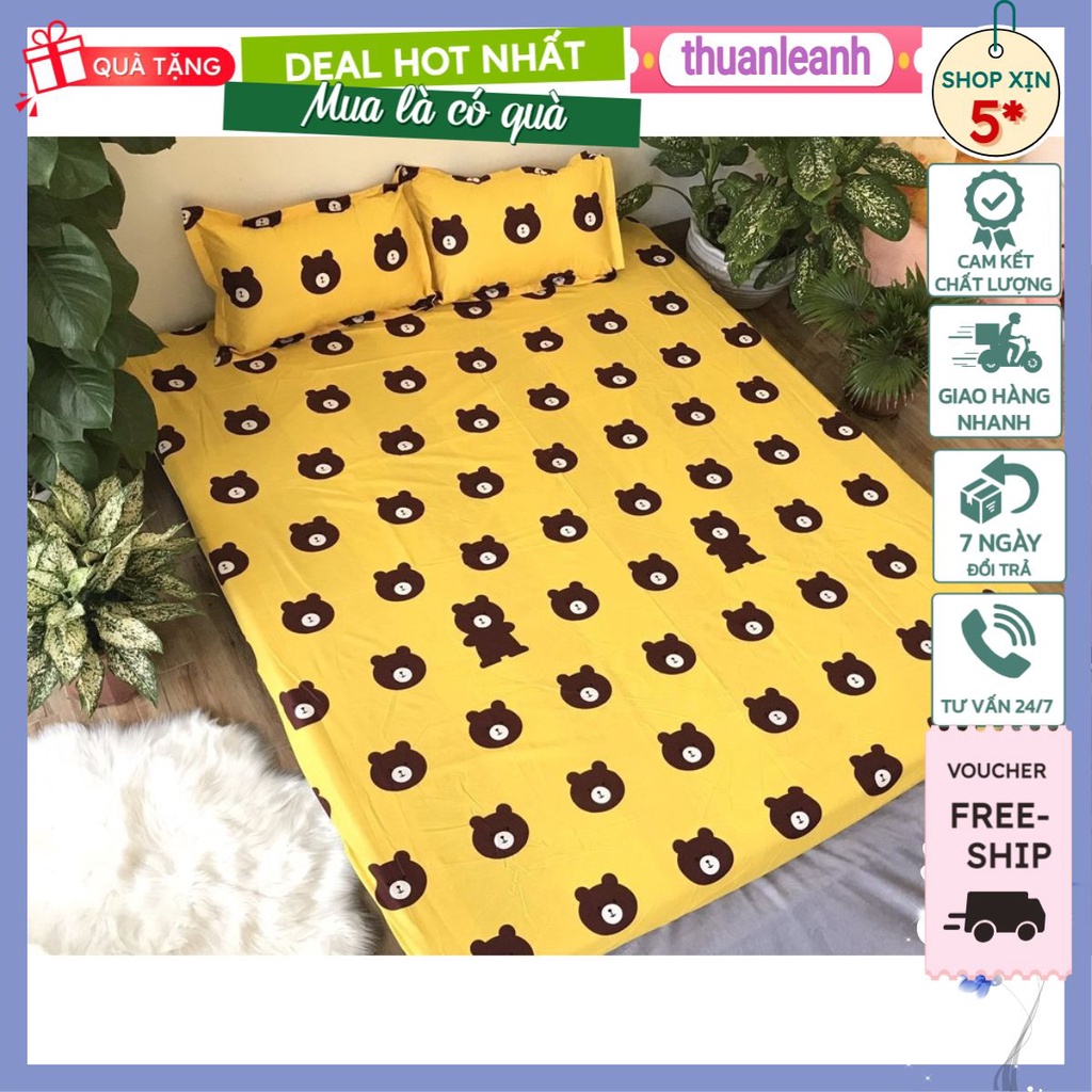 Ga trải giường bo chun Coton Poly 1m6,1m8 mẫu gấu vàng