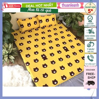 Ga trải giường bo chun Coton Poly 1m6,1m8 mẫu gấu vàng