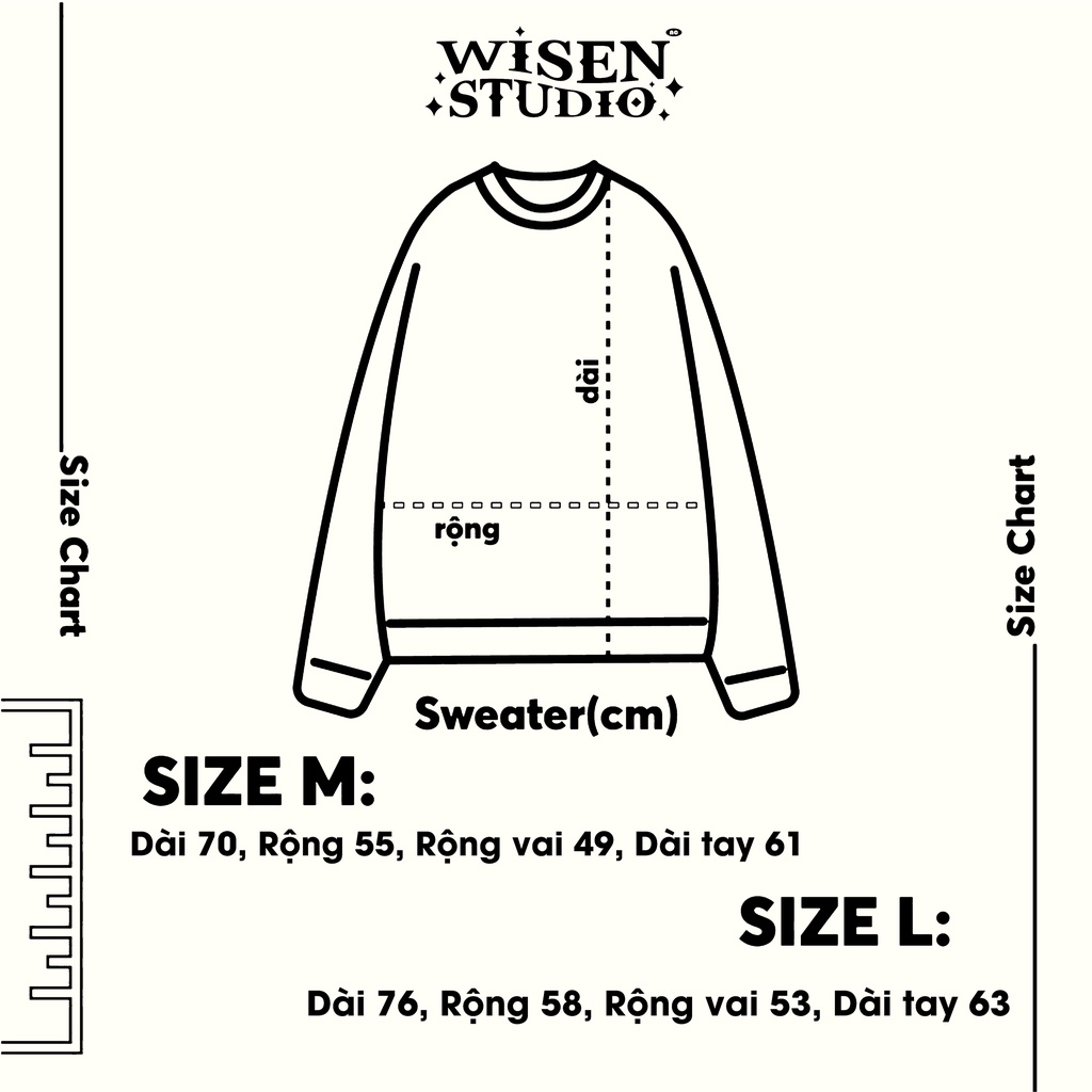 Áo sweater WISEN STUDIO 2023 áo nỉ dài tay unisex form rộng