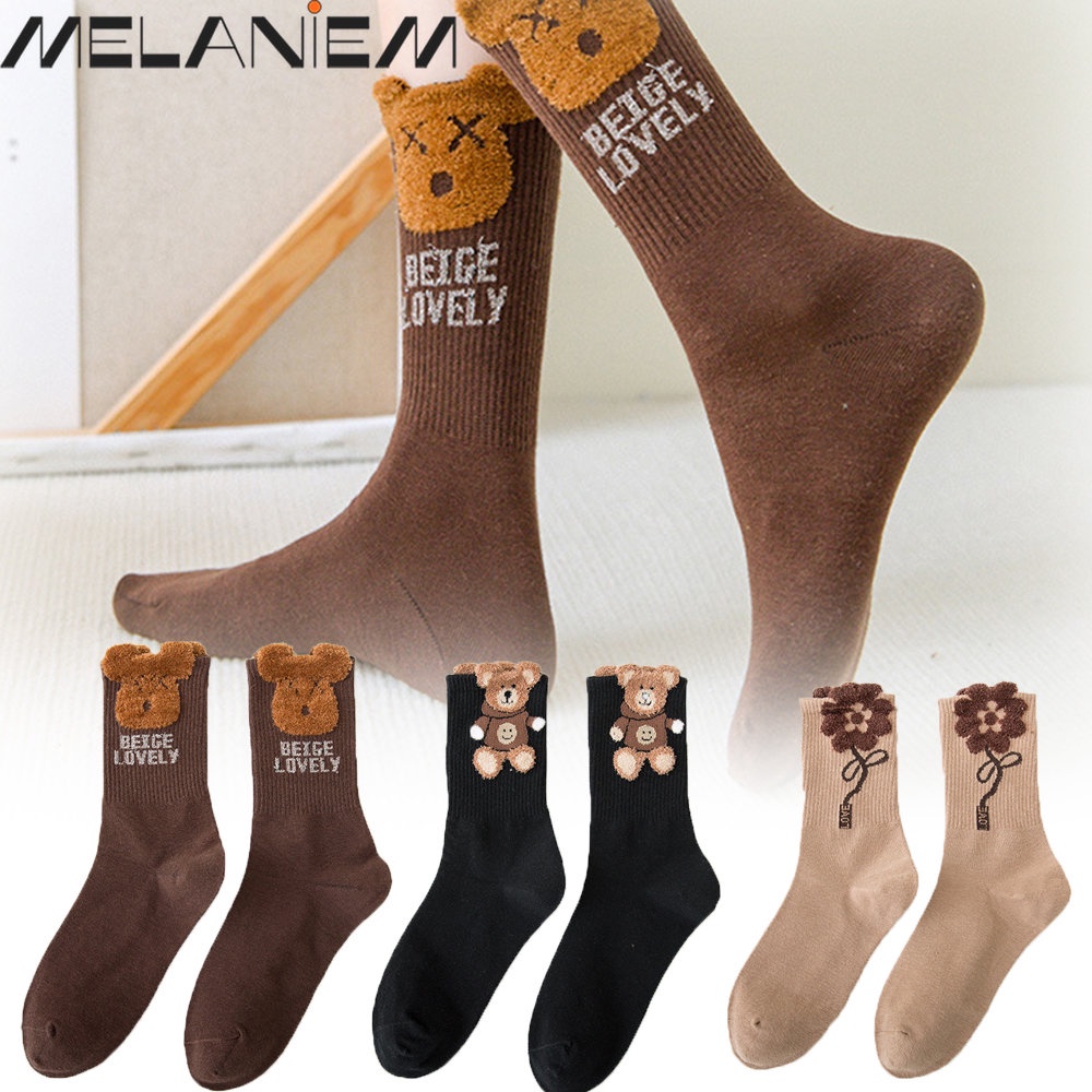 1 Đôi Tất Cotton Mềm Mại Thoáng Khí In Họa Tiết Gấu Hoạt Hình Dễ Thương Giữ Ấm Mùa Đông Cho Nữ