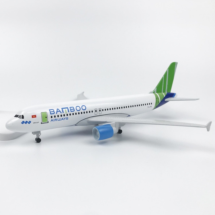 Mô hình máy bay hãng hàng không Bamboo Airways Airbus A320 KAVY bằng hợp kim có chân đế đẹp tinh xảo