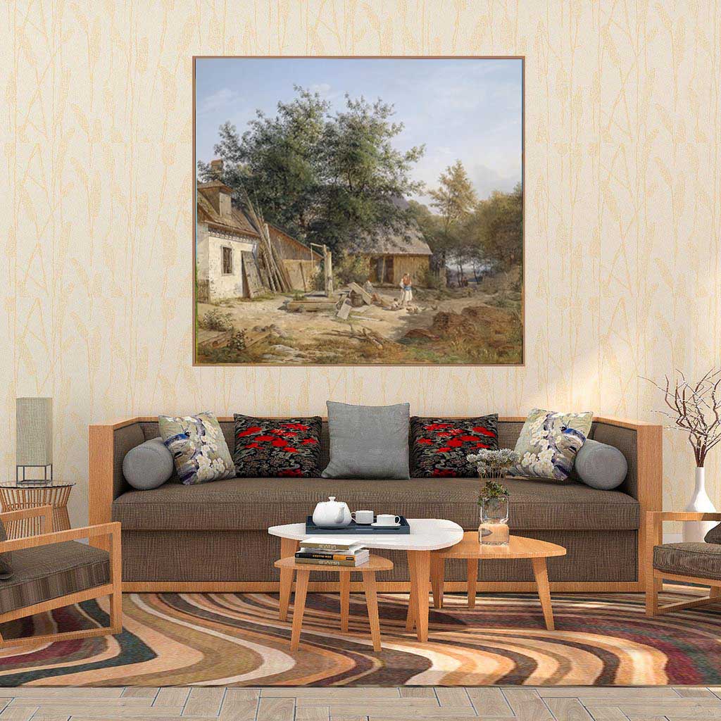 Tranh In Canvas Vuông Châu Âu Cổ Điển Phong Cách Vintage Decor Trang Trí Nhà Cửa Kèm Khung