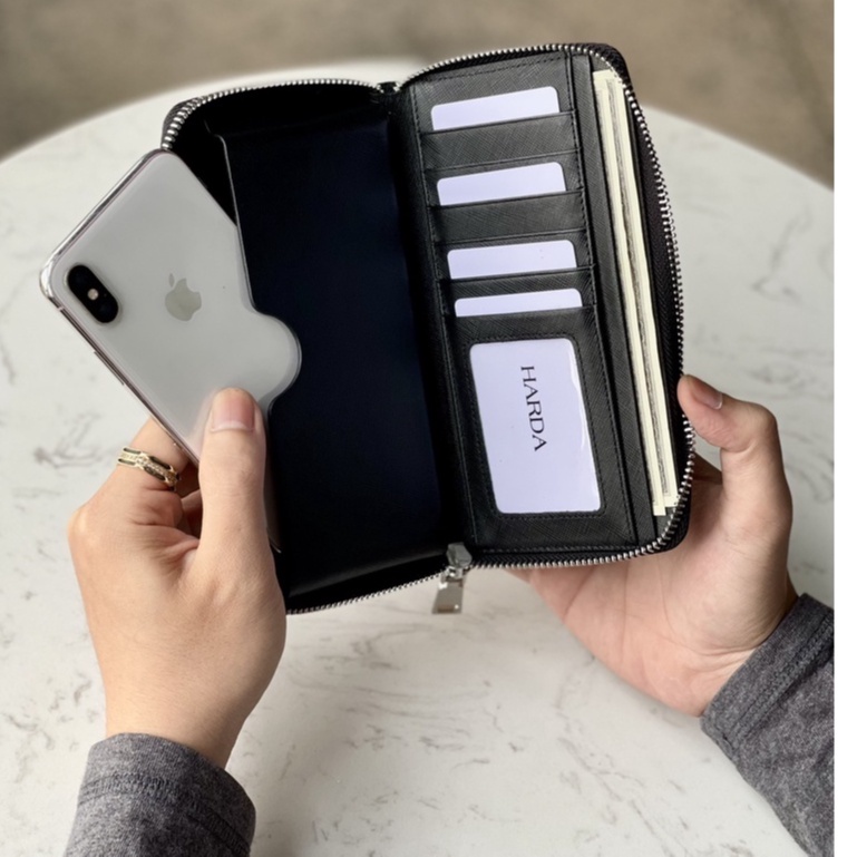 Ví khóa Harda Cầm Tay Da Cao Cấp Saffiano Phiên Bản Nâng Cấp