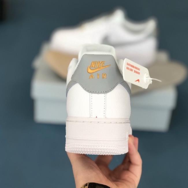 Giày air force 1 vệt xám logo vàng , Giày AF1 trắng vệt xám nam nữ full size + bill box