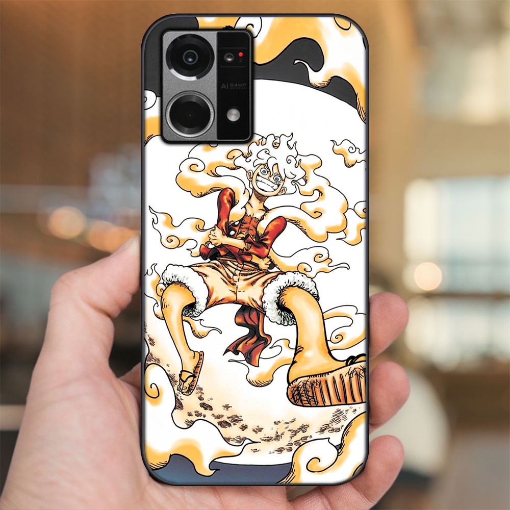 Ốp lưng Oppo Reno 7 4G viền đen in hình Luffy Gear 5 Nika One Piece Đảo Hải Tặc