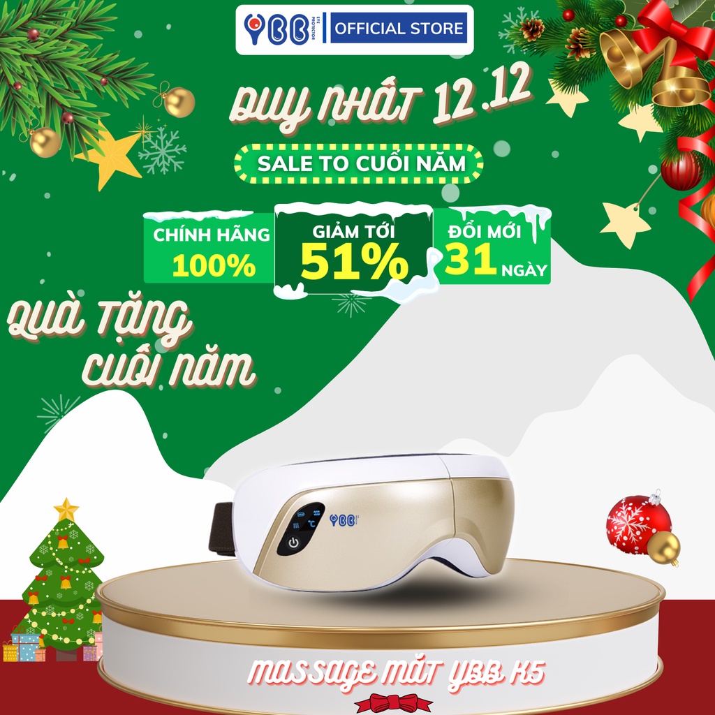 Máy Massage Mắt Cao Cấp YBB K5 Mát Xa Túi Khí Kèm Nhiệt- Xoa Dịu Cơn Mỏi Mắt, Công Nghệ Lọc Không Khí Ion Âm Tiên Tiến