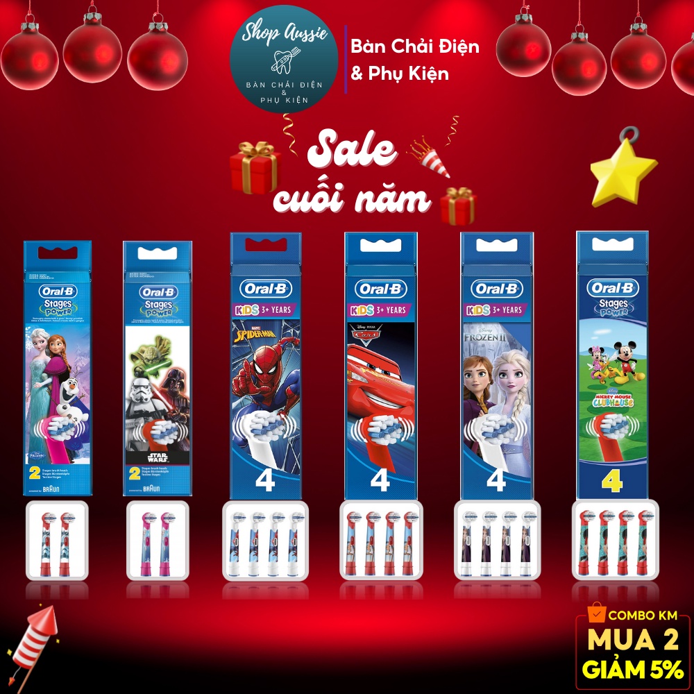 Đầu Bàn Chải Điện Oral-B Trẻ Em - Bé trai (Stars War/Spider-Man/Car) & Bé gái (Frozen/Princess/Minnie) [Made in Germany]