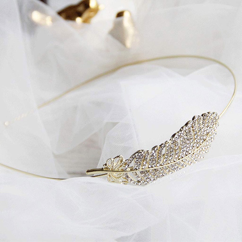 Cài Tóc Kim Loại Hình Lông Vũ Đính Đá Xinh Xắn