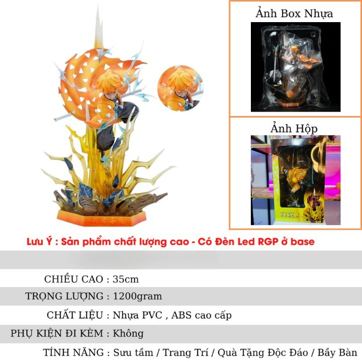Mô hình Zenitsu nhất thức cực chiến Có LED siêu đẹp, Figure thanh gươm diệt quỷ để bàn trang trí, anime kimetsu no yaiba