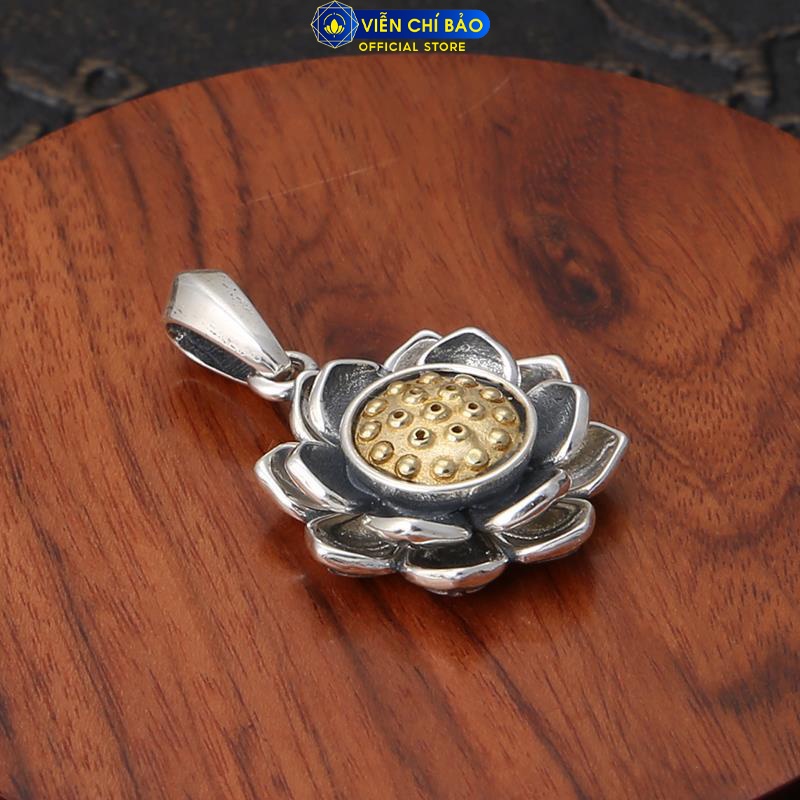 Mặt hoa sen xoay xi vàng chất liệu bạc Thái 925 thời trang phụ kiện trang sức Viễn Chí Bảo M000023