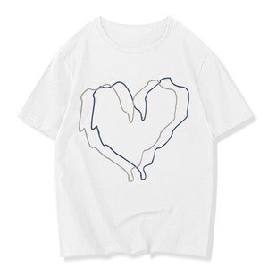 Áo Thun Ngắn Tay Dáng Rộng In Hình Trái Tim Thời Trang Hàn Quốc