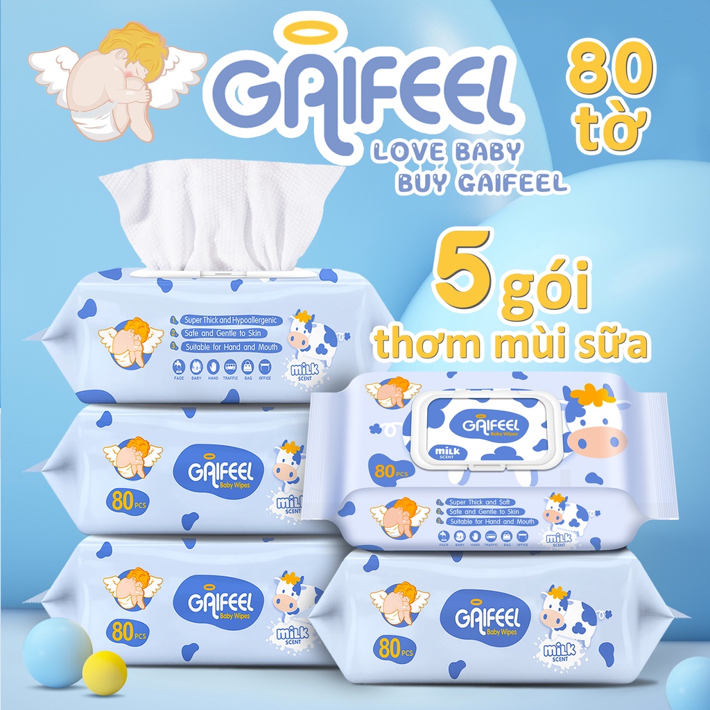 Set 80 khăn giấy ướt GAIFEEL khăn ướt chuyên dùng cho bé Khăn lau mùi sữa