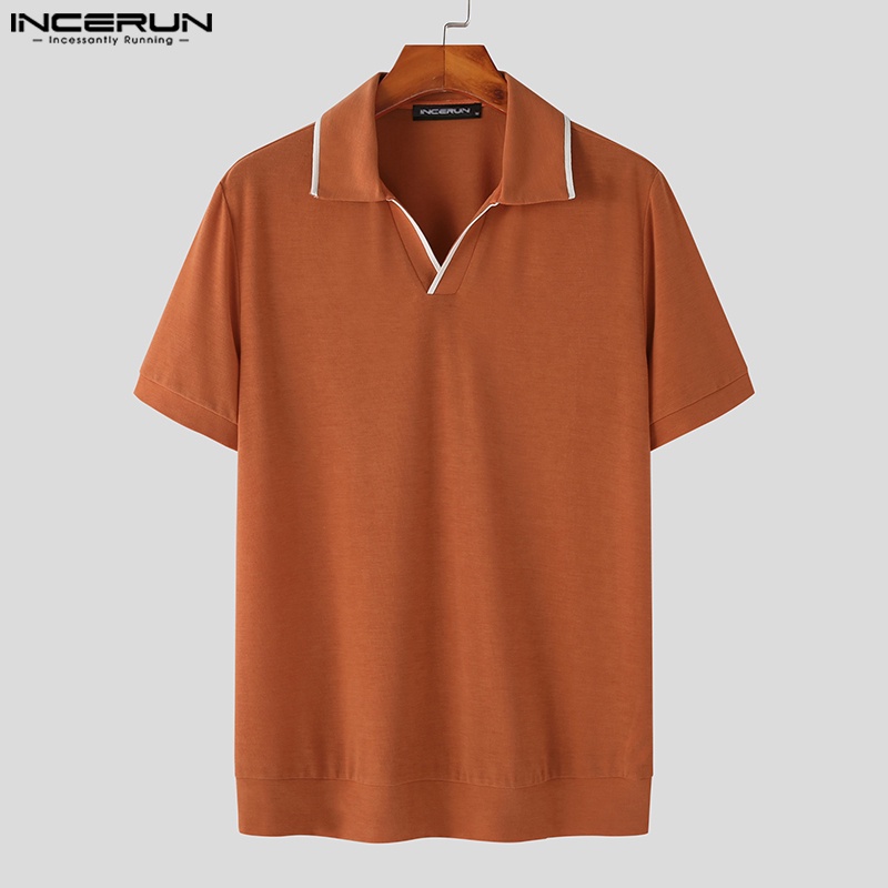 Áo thun polo INCERUN ngắn tay dáng rộng thời trang Nhật Bản dành cho nam