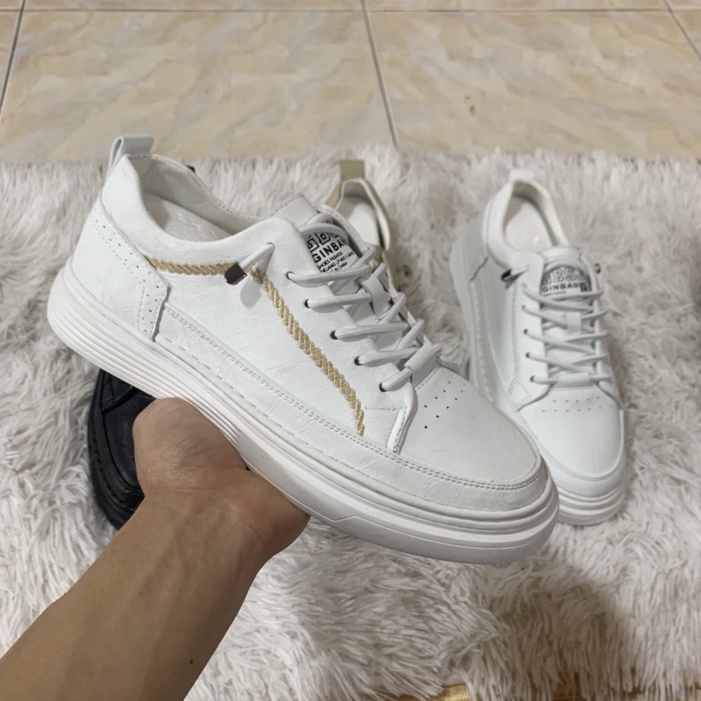 Giày SNEAKER nam thấp cổ da màu nâu, đen, bee, trắng đế cao su đúc tăng chiều cao 4cm
