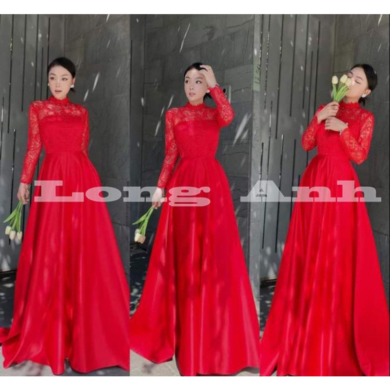 Váy Cưới Đi Bàn Tay Dài Chất Liệu Taftar Mềm Phối Ren Hoạ Tiết Ngẫu Nhiên Size S M L Xl Và May Theo Số Đo Riêng