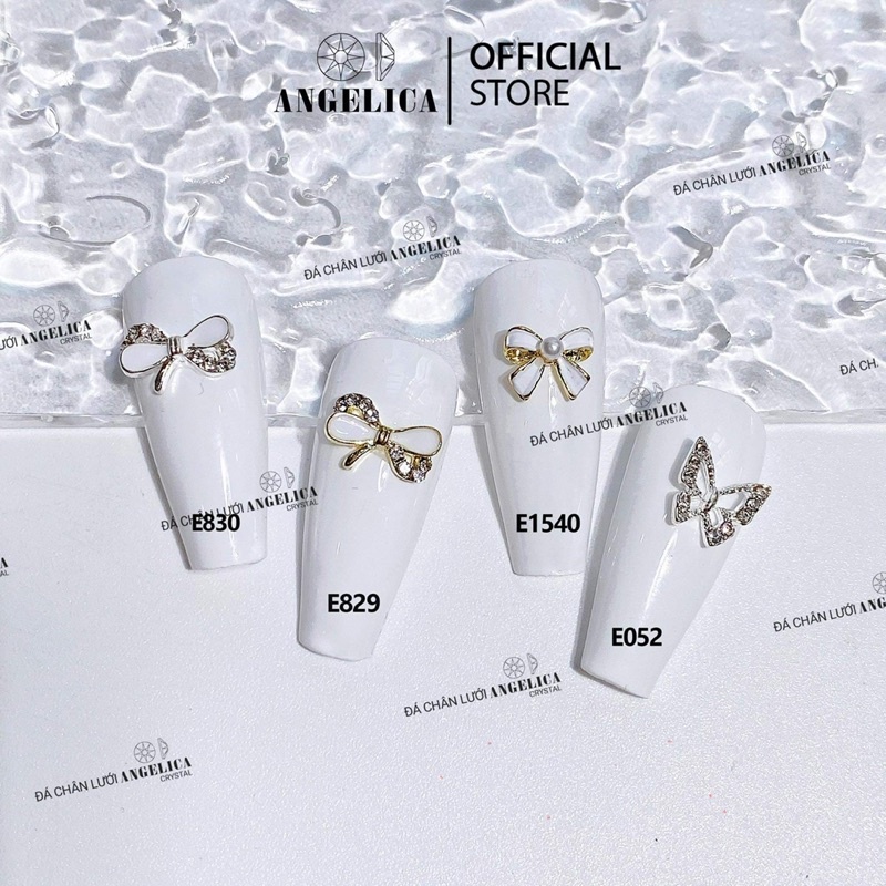 Phụ kiện nail tráng trí móng tay, Charm kim loại cao cấp ánh vàng, bạc 3D đính móng hình nơ, tim