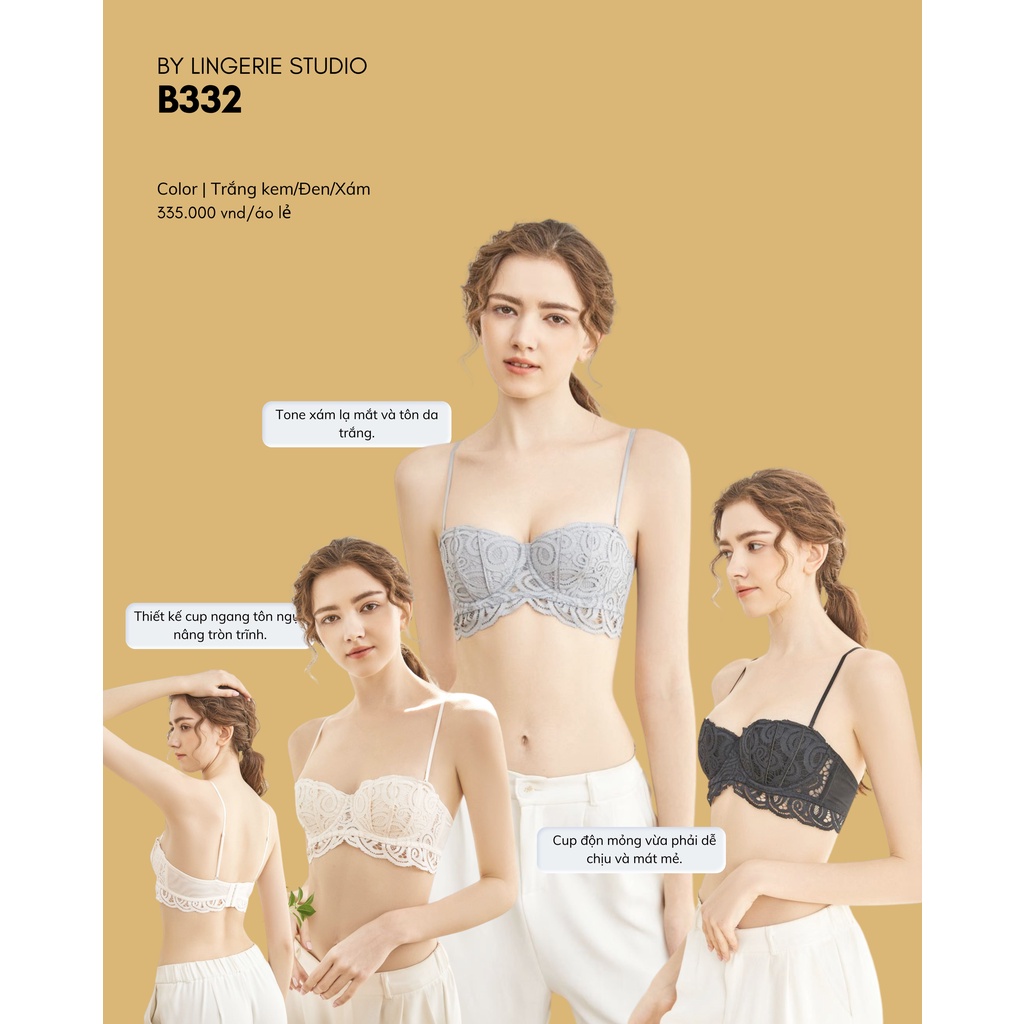 Áo lót ren nữ BY LINGERIE màu xanh xám trắng và đen gọng dẻo mút mỏng B332
