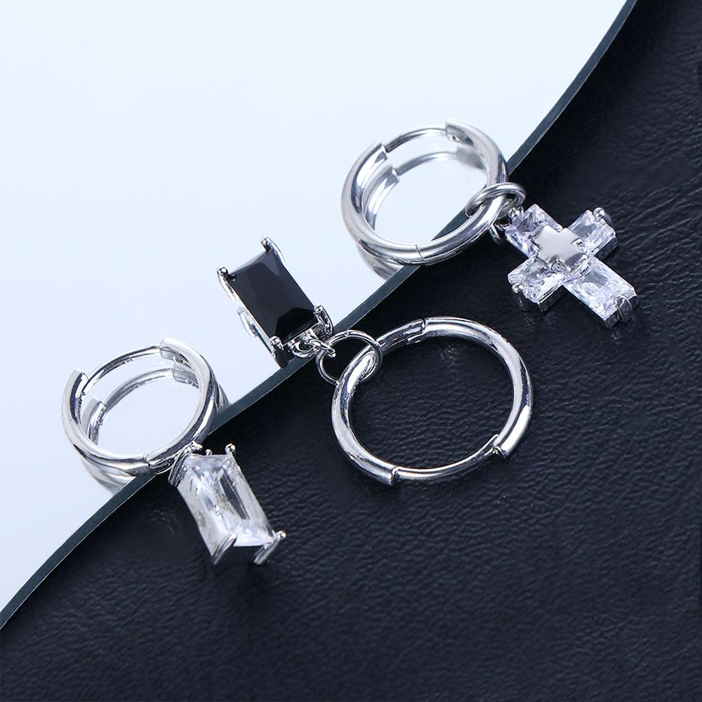 Khuyên Tai Vòng Màu Đen Phong Cách Gothic Thời Trang|Khuyên Tai Thép Titan Đính Đá Zircon Thời Trang