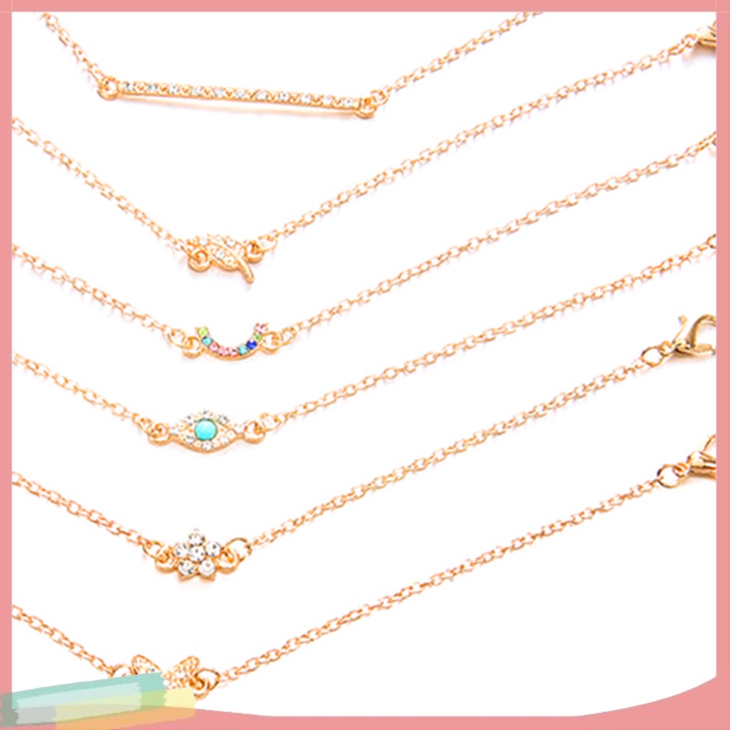 Bộ 6 Vòng Tay Hợp Kim Trang Trí Hoa Và Bướm Đính Đá Xinh Xắn Cho Nữ