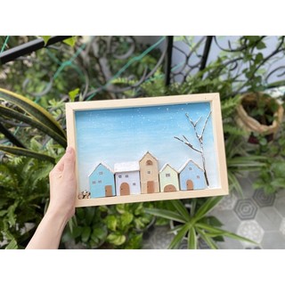 Khung tranh nhà gỗ trang trí