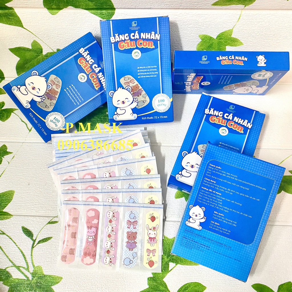 BĂNG CÁ NHÂN IN HÌNH GẤU CON LIWORLDCO cho bé 100 MIẾNG / HỘP 7.2 x 1.9 cm