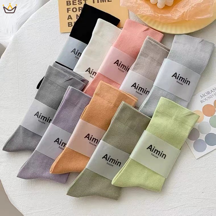 Vớ cotton Hàn Quốc Màu Sắc Đơn Giản Cho Nữ