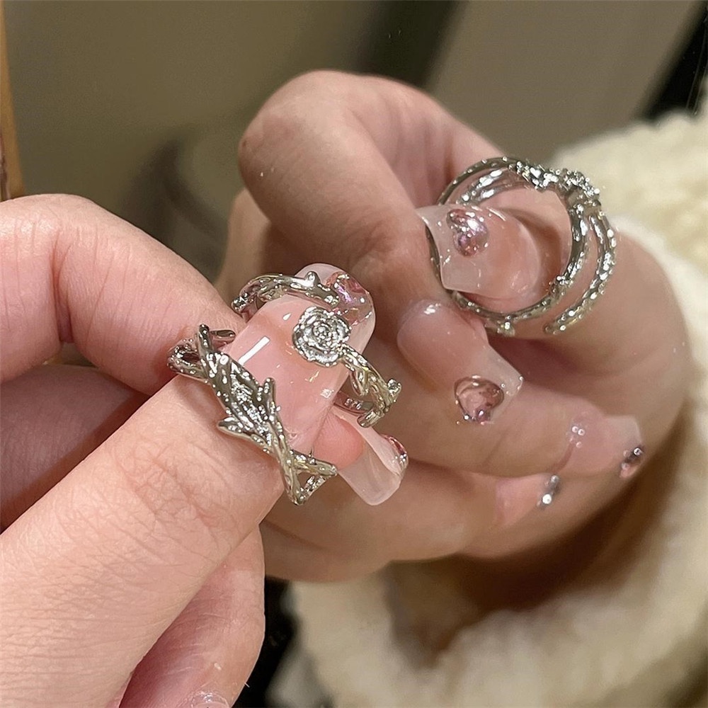 Bộ 2 Nhẫn Cưới Màu Bạc Có Thể Điều Chỉnh Kích Cỡ