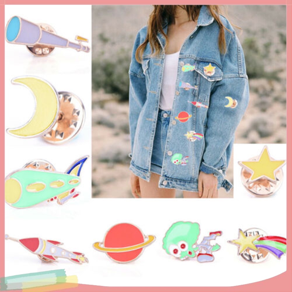 【LK】Cartoon Enamel Moon Alien Planet Badge Collar Lapel Brooch Pin Clothes