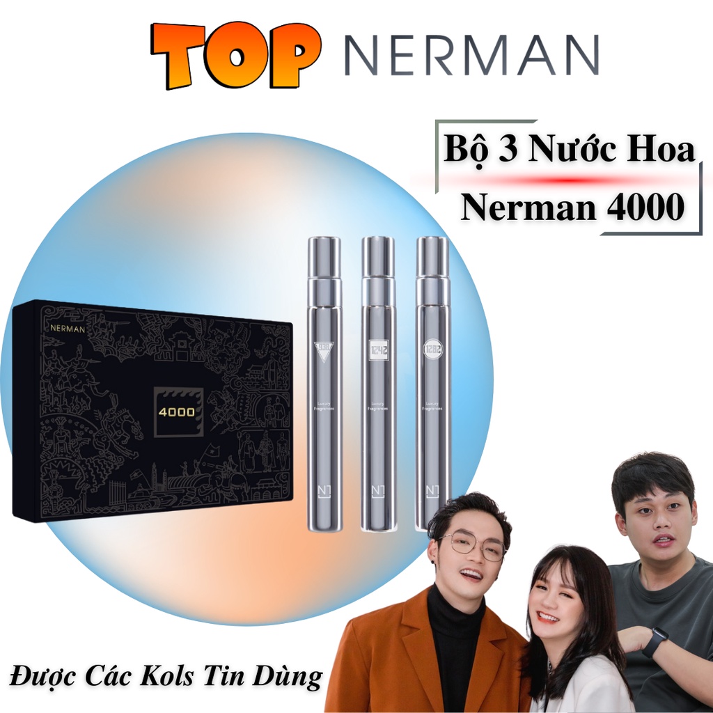 Bộ 3 chai nước hoa nam chính hãng Nerman 4000 - 3 Mùi hương khác nhau, lưu hương lên tới 8 giờ, 10ml/chai Top Nerman