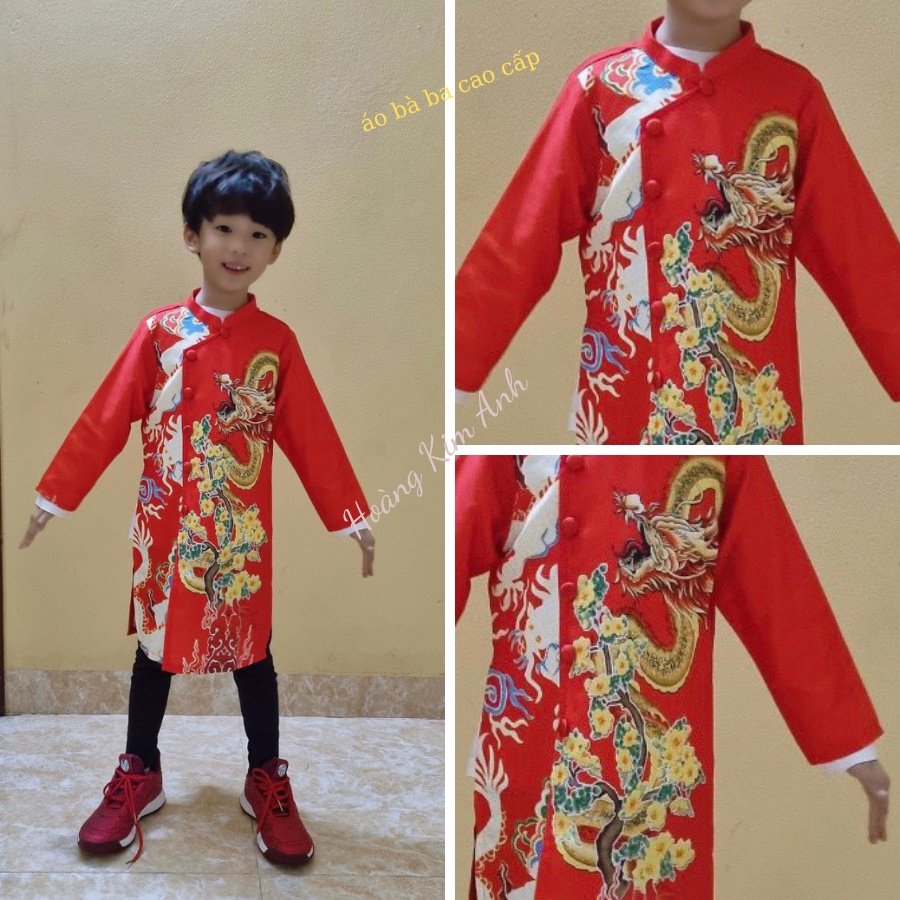 ÁO DÀI CÁCH TÂN BÉ TRAI, TRẺ EM IN HÌNH RỒNG CÁCH ĐIỆU ĐẸP MÀU ĐỎ, ÁO DÀI TRẺ CON TRUYỀN THỐNG ĐẸP MẶC TẾT