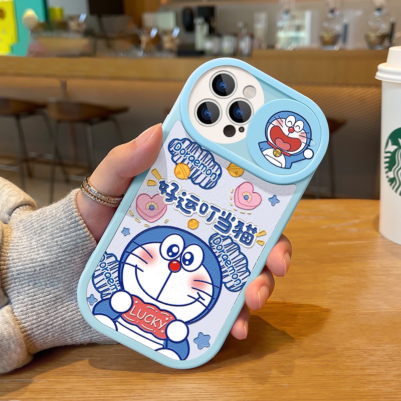 Ốp lưng iphone nắp trượt tròn mèo ú Dora.emon lucky cute 6/6splus/7/7plus/8/8plus/x/xs/11/12/13/14/pro/max/plus/promax