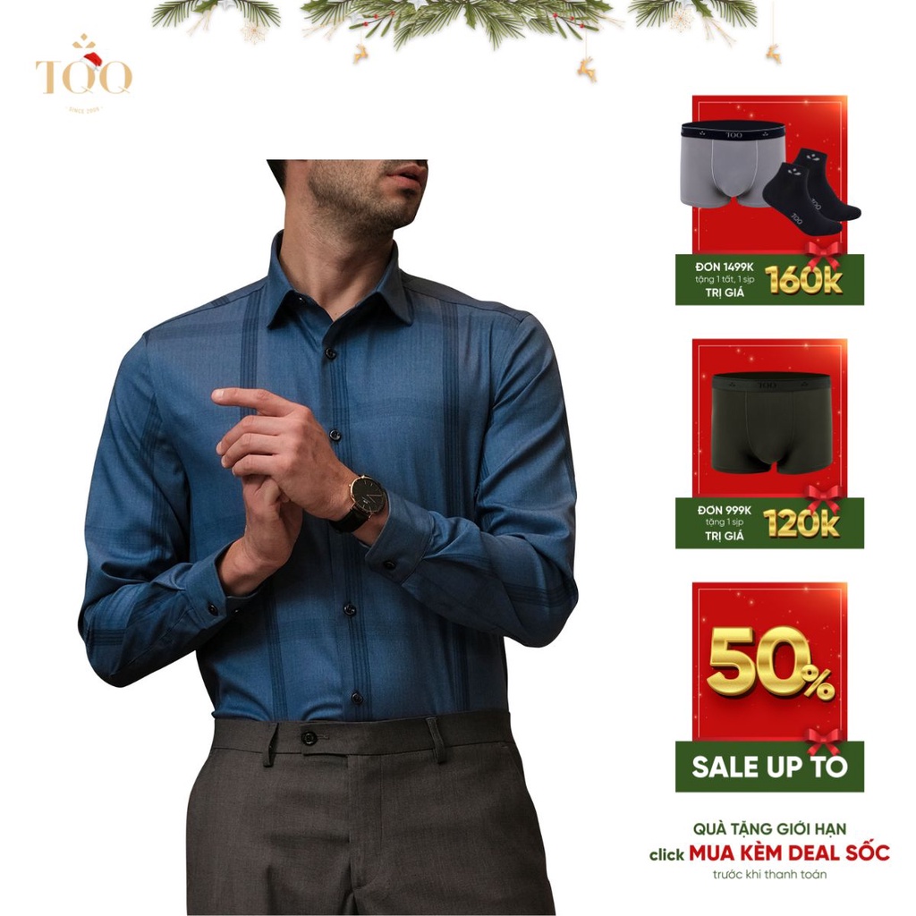 Áo sơ mi nam dài tay TQQ có co dãn hạn chế nhăn dáng Slim fit công sở ôm nhẹ K423CS màu xanh lông công