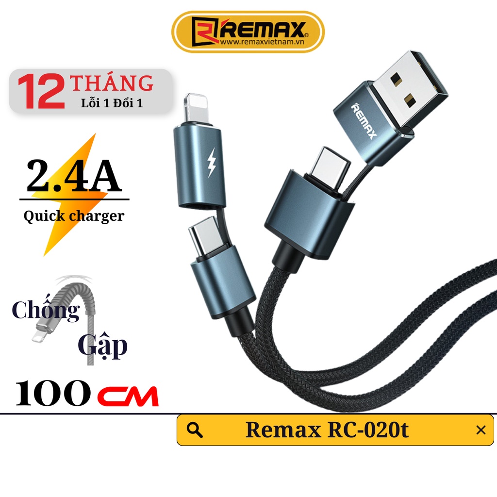 Bộ Củ Cáp Sạc Đa Năng 4in1 Thông Minh Remax RC-020t- Tương Thích Với Tất Cả Các Dòng Điện Thoại Hiện Nay. Remax Việt Nam