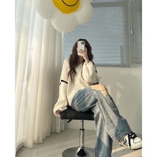 [Ảnh thật/Video] Áo len cổ tim phối viền lạ mắt
