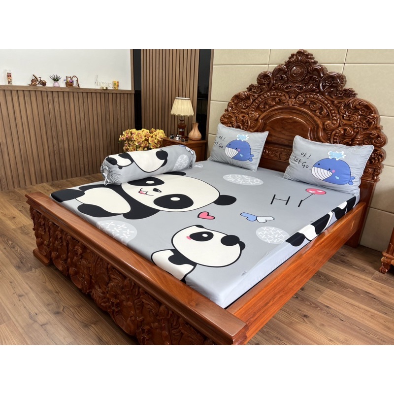 Bộ ga gối gấu panda , gấu trúc hoạt hình siêu cưng thun lạnh 5D cao cấp nhận may đủ kích thước