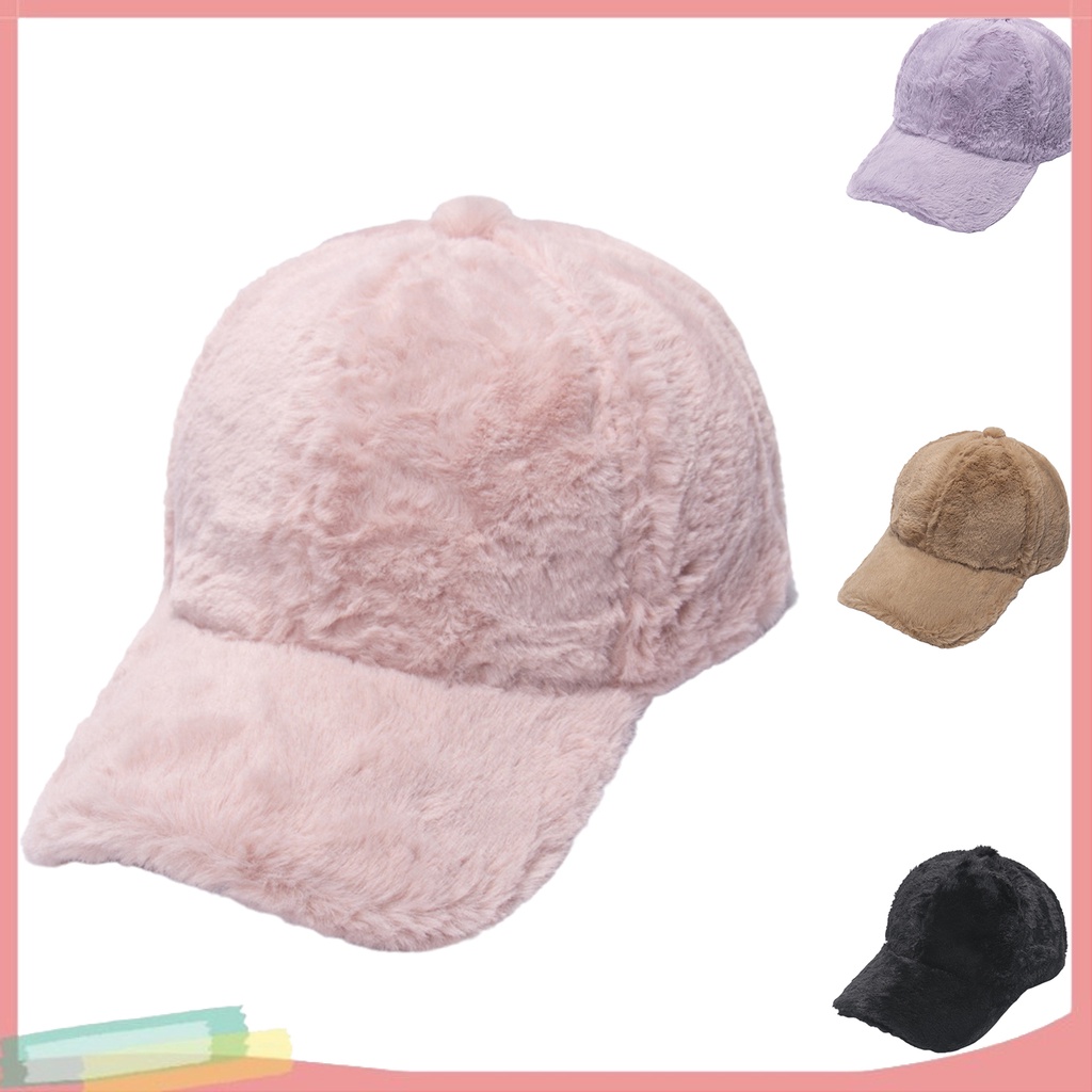 Mũ lưỡi trai lông giả màu trơn thời trang cho nam nữ